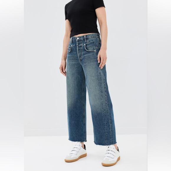 Citizens Of Humanity Dark Blue Bisou Crop raw hem mid rise wide leg Jeans 27 NWT - Picture 13 of 15